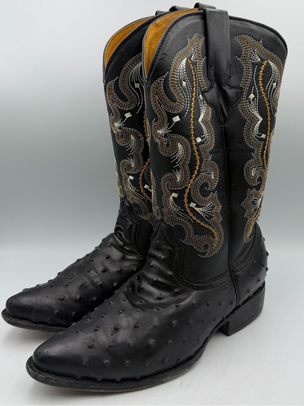Ostrich Leather Cowboy Boots Black Size 8 Western Vintage Unisex
